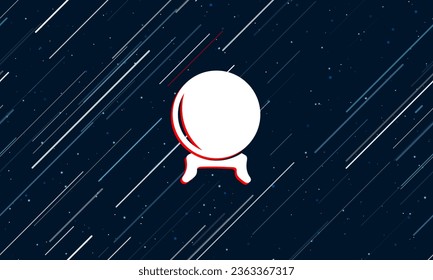 Large white spirit ball symbol framed in red in the center. The effect of flying through the stars. Vector illustration on a dark blue background with stars and slanted lines