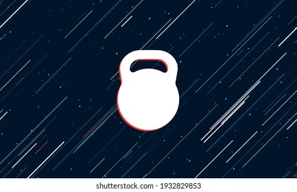 Large white sports weight symbol framed in red in the center. The effect of flying through the stars. Seamless vector illustration on a dark blue background with stars and slanted lines
