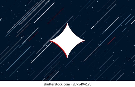 Grosses weißes Sternensymbol, in der Mitte rot eingerahmt. Der Effekt des Fliegens durch die Sterne. Vektorgrafik auf dunkelblauem Hintergrund mit Sternen und langanhaltenden Linien