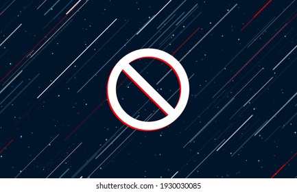 Gran símbolo blanco de parada enmarcado en rojo en el centro. El efecto de volar a través de las estrellas. Ilustración vectorial sin igual en un fondo azul oscuro con estrellas y líneas inclinadas