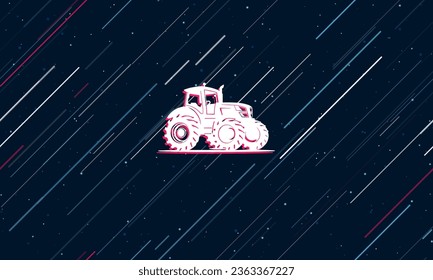 Grosses weißes Zugmaschinensymbol, in der Mitte rot eingerahmt. Der Effekt des Fliegens durch die Sterne. Vektorgrafik auf dunkelblauem Hintergrund mit Sternen und langanhaltenden Linien
