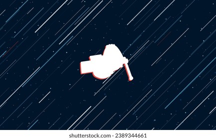 Large white vise symbol framed in red in the center. The effect of flying through the stars. Vector illustration on a dark blue background with stars and slanted lines