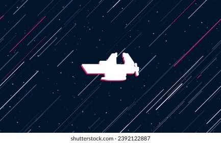 Large white vise symbol framed in red in the center. The effect of flying through the stars. Vector illustration on a dark blue background with stars and slanted lines