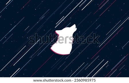 Large white wolf head symbol framed in red in the center. The effect of flying through the stars. Vector illustration on a dark blue background with stars and slanted lines