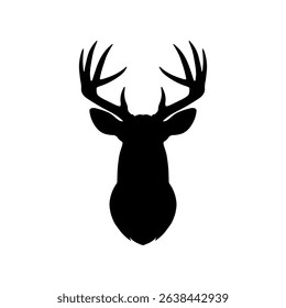 Large whitetail deer head silhouette vector flat illustration design.