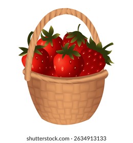 Großer Korb aus Korbweide voller reifer roter Erdbeeren. 