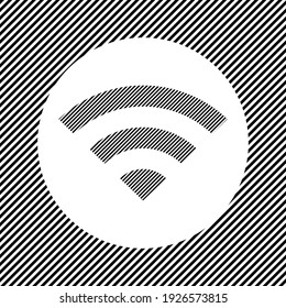 A large wifi symbol in the center as a hatch of black lines on a white circle. Interlaced effect. Seamless pattern with striped black and white diagonal slanted lines
