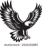 A large wild bird eagle vector illustration design with outstretched wings. Vector drawing linear sketch isolated on a white background.