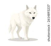 A large and wild dire wolf with grey fur isolated on a white background. Big canis dirus, a giant canine animal from the Pleistocene and ice age era