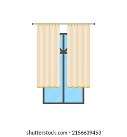 Large window with curtain. Isolated. Flat style. Vector illustration