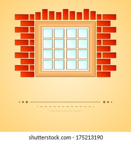large window on the red brick wall background for design