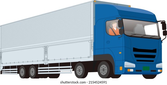 Large wing truck and driver. Illustration