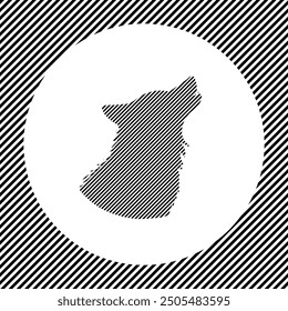 A large wolf head symbol in the center as a hatch of black lines on a white circle. Interlaced effect. Seamless pattern with striped black and white diagonal slanted lines