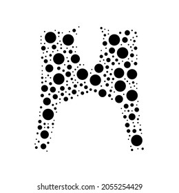 A large women's jacket symbol in the center made in pointillism style. The center symbol is filled with black circles of various sizes. Vector illustration on white background