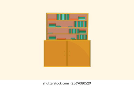 A large wooden bookcase vector illustration for use.