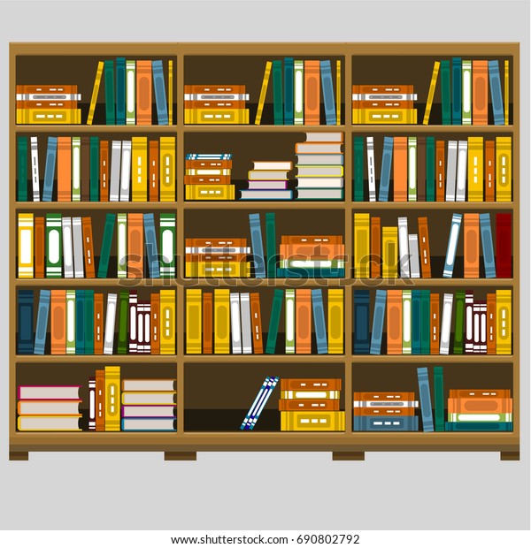 Large Wooden Bookshelf Flat Vector Stock Vector Royalty Free