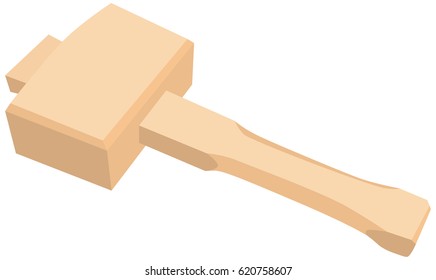 A large wooden hammer for carpentry. Vector illustration.
