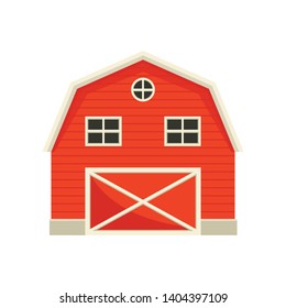 Large wooden red barn. Vector illustration on white background.