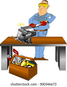 large wooden tool box, vector and illustration