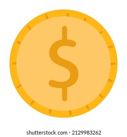 Large, yellow coin on a white background. Money design. Vector graphics. A trifle. Gold coin. Finance. Simple, modern style. Isolated.