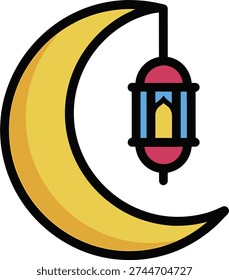 Large Yellow Crescent With Suspended Red Lantern