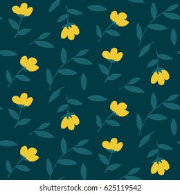 Large yellow flowers wallpaper seamless  flower pattern.  black floral background. graphic print