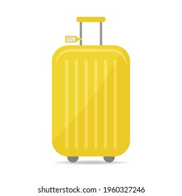 Large yellow suitcase on yellow background. Summer time. Simple flat style