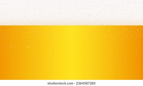 Large yellow wave beer background with bubbles. Vector Illustration