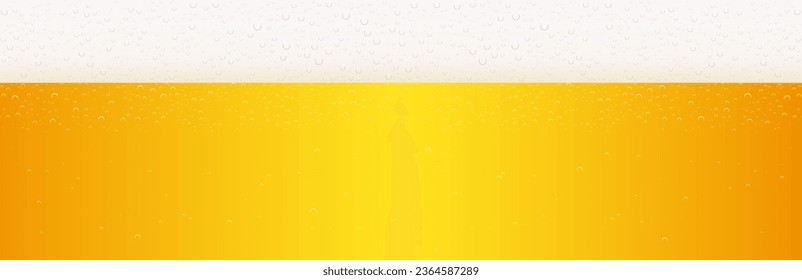 Large yellow wave beer background with bubbles. Vector Illustration