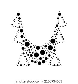 A large yoga hammock symbol in the center made in pointillism style. The center symbol is filled with black circles of various sizes. Vector illustration on white background