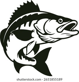  Baixo Largemouth captura pesca isca vetor silhueta preto peixe ilustração design
