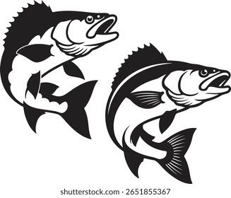  Largemouth Bass Catching Fishing Lure Vector Silhouette Black Fish Illustration Design
