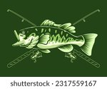 largemouth bass fish and rod illustration