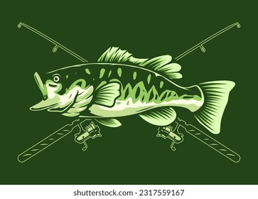 ilustración de peces y varillas de la lubina de gran embrollo