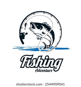 largemouth bass fishing adventure logo design vector illustration