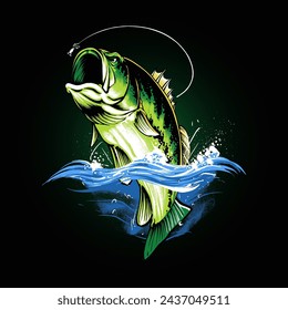 the largemouth bass fishing illustration vector