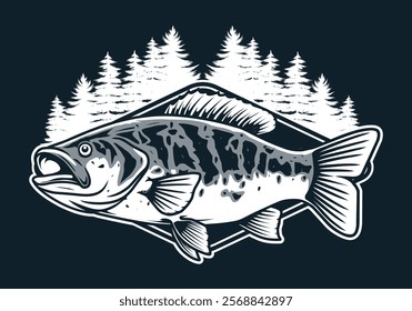 Largemouth Bass Fishing Vector Badge Design