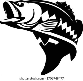Logo de Largemouth Bass, una lubina única, audaz y masculina de Largemouth salta fuera del agua, Excelente para tu actividad con el logotipo de pesca de bajo.