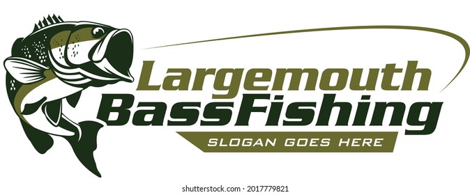 Logo de Largemouth Bass. Único y fresco Monster Largemouth Bass saltando del agua. Excelente para su actividad de pesca de grano de Largemouth. 