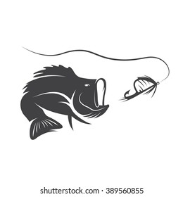 largemouth bass and lure vector design template
