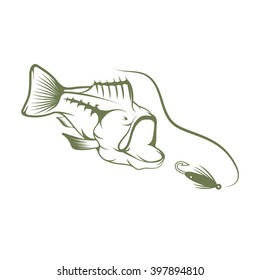 largemouth bass and lure vector design template