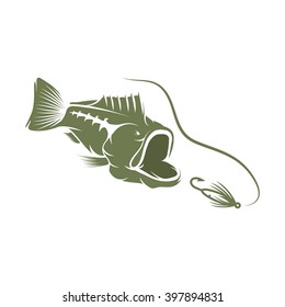 largemouth bass and lure vector design template