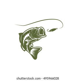 largemouth bass and lure vector design template