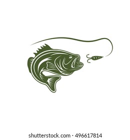 largemouth bass and lure vector design template
