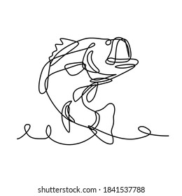 Largemouth Bass Widemouth Bass or Bigmouth Jumping Up Continuous Line Drawing