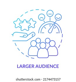 Larger audience blue gradient concept icon. Workplace diversity advantage abstract idea thin line illustration. Positive reputation. Isolated outline drawing. Myriad Pro-Bold font used