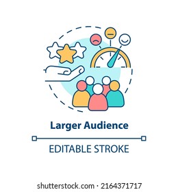 Larger audience concept icon. Workplace diversity advantage abstract idea thin line illustration. Positive reputation. Isolated outline drawing. Editable stroke. Arial, Myriad Pro-Bold fonts used