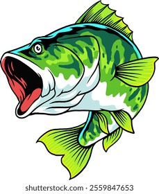 Larger Mouth Big Bass Fish Vector Cartoon Illustration