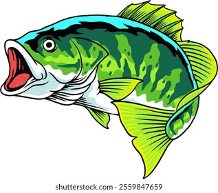 Larger Mouth Big Bass Fish Vector Cartoon Illustration