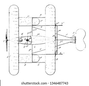 Larger Scale Airplane is an aircraft capable of flight using forward motion that generates lift as the wing moves through the air, vintage line drawing or engraving illustration.